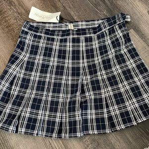 Dark navy blue Plaid pleated mini skirt